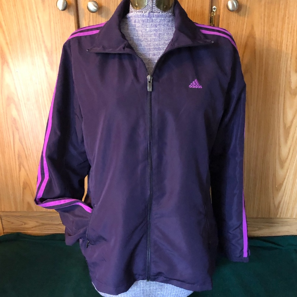 Adidas purple mesh lined windbreaker track jacket